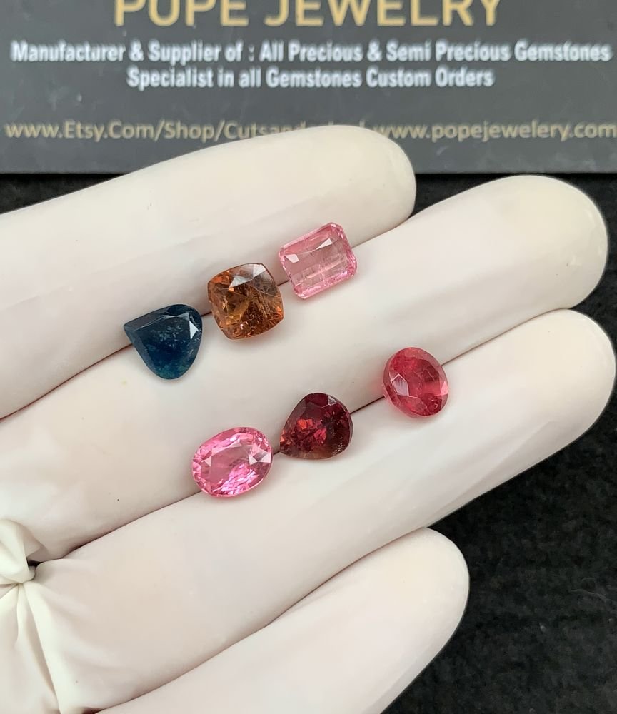 Natural Tourmaline Gemstone Faceted Cut Mix Shape High Quality Loose Gemstones For Jewelry Making 7-9 MM Size 6 Pcs SM21046 - Image 2