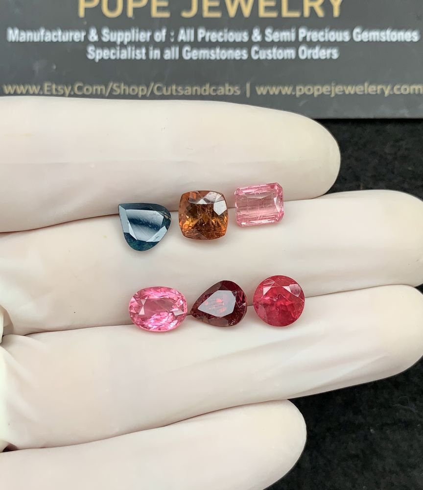 Natural Tourmaline Gemstone Faceted Cut Mix Shape High Quality Loose Gemstones For Jewelry Making 7-9 MM Size 6 Pcs SM21046