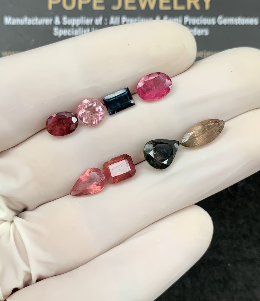 Natural Tourmaline Gemstone Faceted Cut Mix Shape High Quality Loose Gemstones For Jewelry Making 6-11 MM Size 8 Pcs SM21047 - Image 2