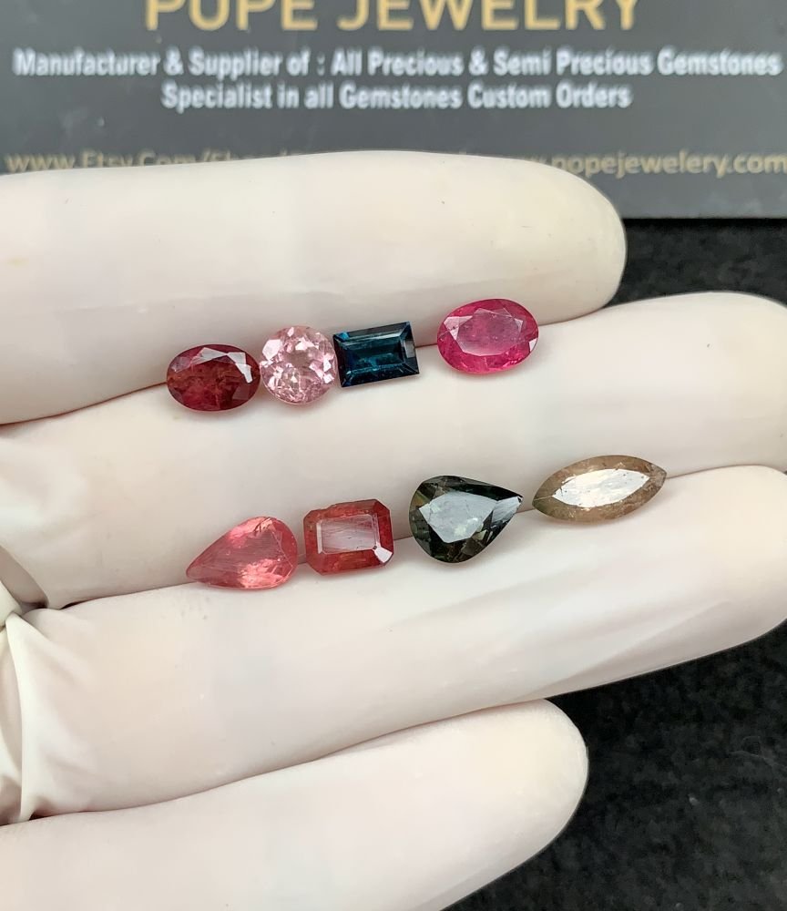 Natural Tourmaline Gemstone Faceted Cut Mix Shape High Quality Loose Gemstones For Jewelry Making 6-11 MM Size 8 Pcs SM21047