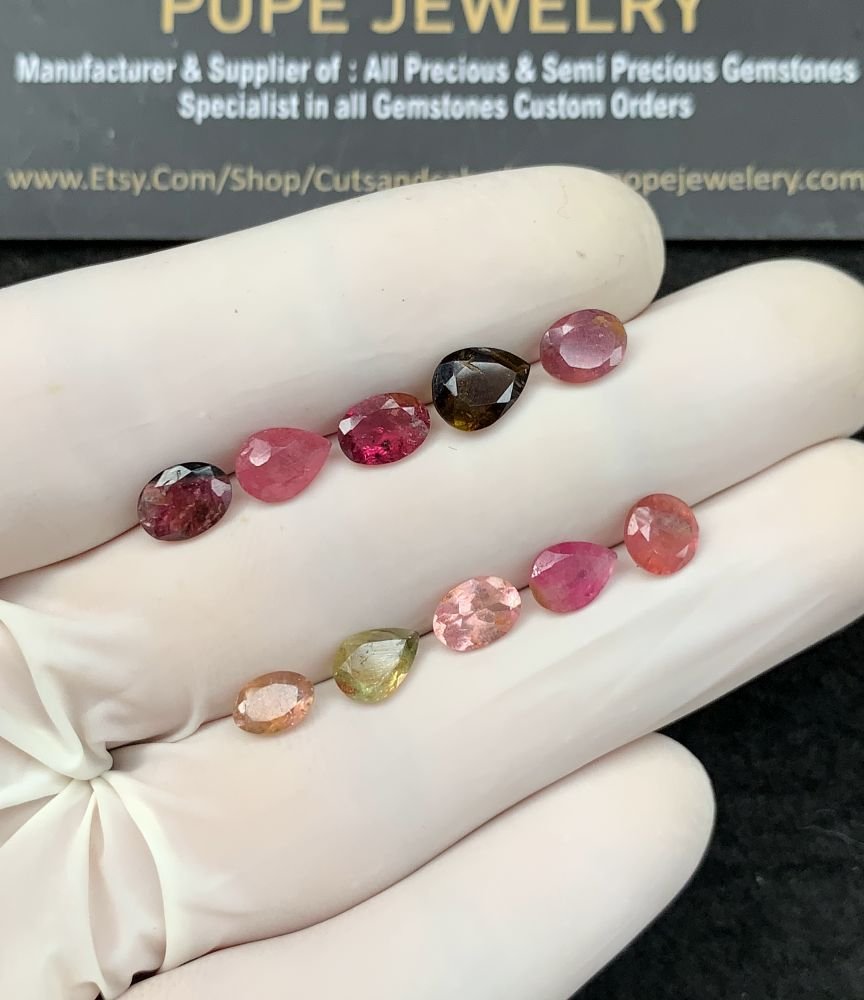 Natural Tourmaline Gemstone Faceted Cut Mix Shape High Quality Loose Gemstones For Jewelry Making 6-8 MM Size 10 Pcs SM21048 - Image 2