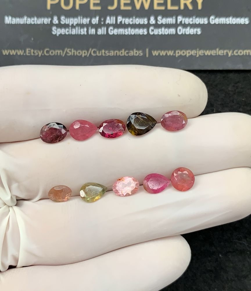 Natural Tourmaline Gemstone Faceted Cut Mix Shape High Quality Loose Gemstones For Jewelry Making 6-8 MM Size 10 Pcs SM21048