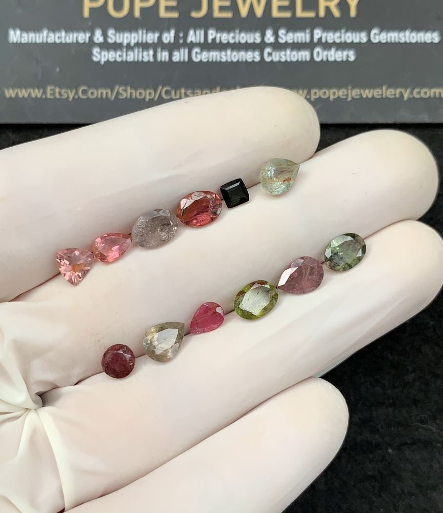 Natural Tourmaline Gemstone Faceted Cut Mix Shape High Quality Loose Gemstones For Jewelry Making 4-7 MM Size 12 Pcs SM21049 - Image 2