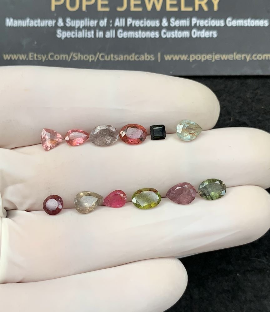 Natural Tourmaline Gemstone Faceted Cut Mix Shape High Quality Loose Gemstones For Jewelry Making 4-7 MM Size 12 Pcs SM21049