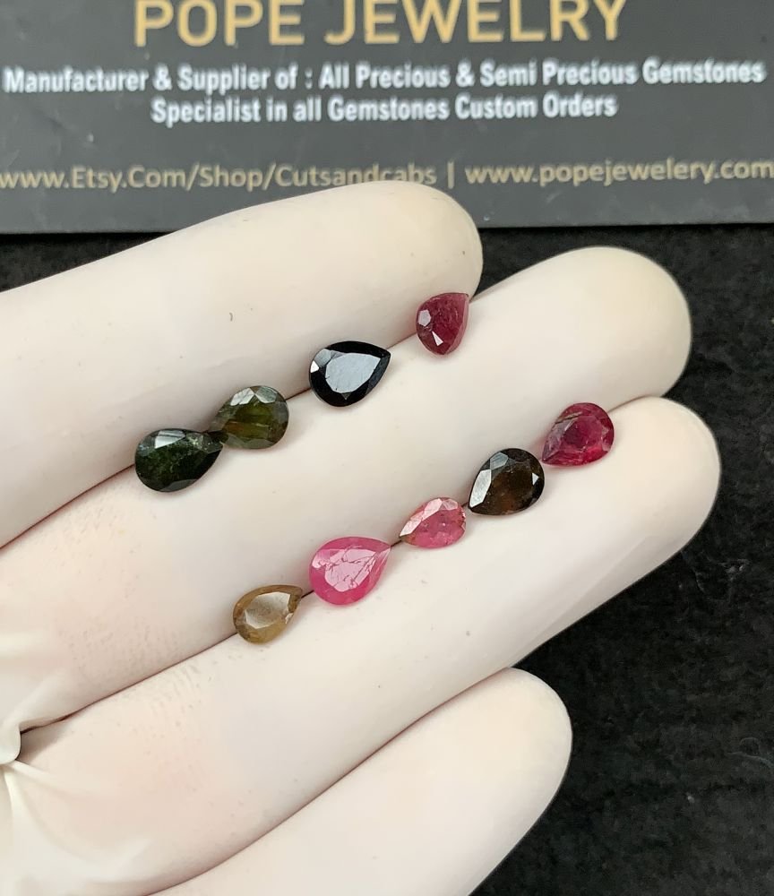 Natural Tourmaline Gemstone Faceted Cut Pear Shape High Quality Loose Gemstones For Jewelry Making 5-7 MM Size 9 Pcs SM21050 - Image 2