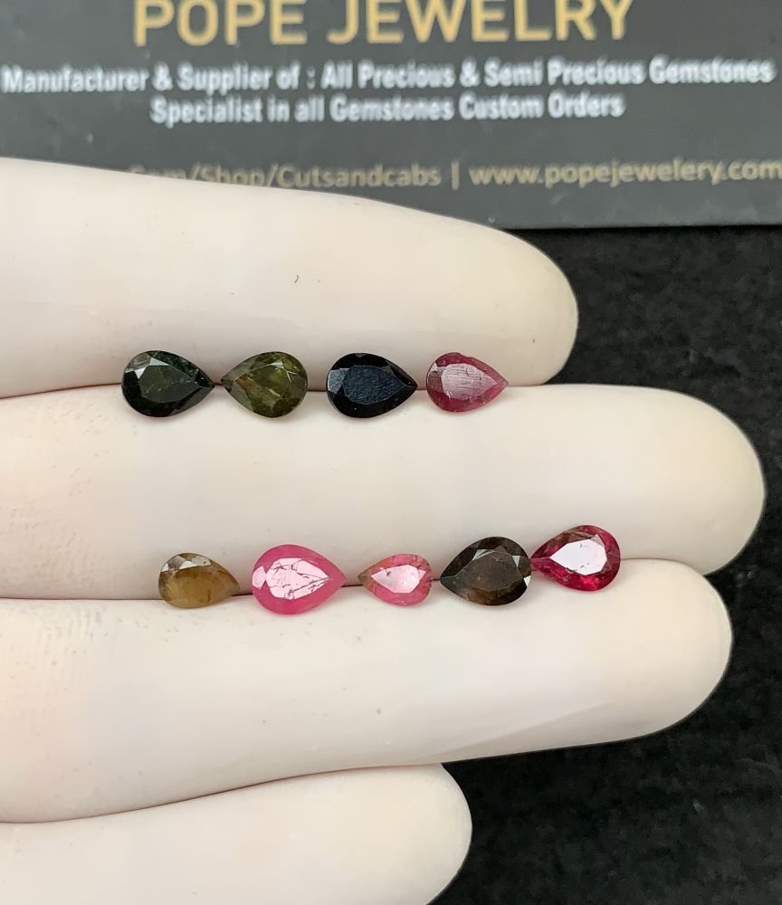 Natural Tourmaline Gemstone Faceted Cut Pear Shape High Quality Loose Gemstones For Jewelry Making 5-7 MM Size 9 Pcs SM21050