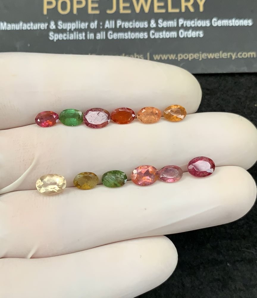Natural Tourmaline Gemstone Faceted Cut Oval Shape High Quality Loose Gemstones For Jewelry Making 6-7 MM Size 12 Pcs SM21051