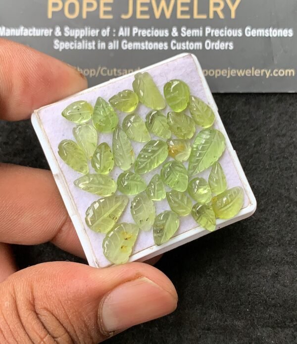Natural Peridot Gemstone Hand Carved Leaf Shape Cabochon High Quality Loose Gemstones For Jewelry Making 7-11 MM Size 30 Pcs V3101 - Image 2