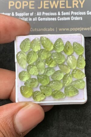 Natural Peridot Gemstone Hand Carved Leaf Shape Cabochon High Quality Loose Gemstones For Jewelry Making 6-10 MM Size 30 Pcs V3102