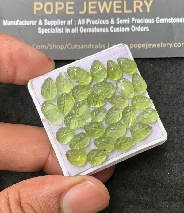 Natural Peridot Gemstone Hand Carved Leaf Shape Cabochon High Quality Loose Gemstones For Jewelry Making 6-10 MM Size 30 Pcs V3102 - Image 2