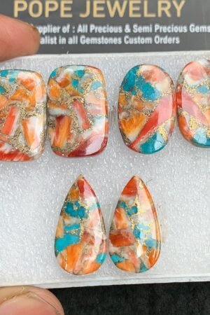 Natural Oyster Turquoise Gemstone Smooth Mix Shape Cabochon High Quality Loose Gemstones For Jewelry Making 23-24 MM Size 3 Pair V3113