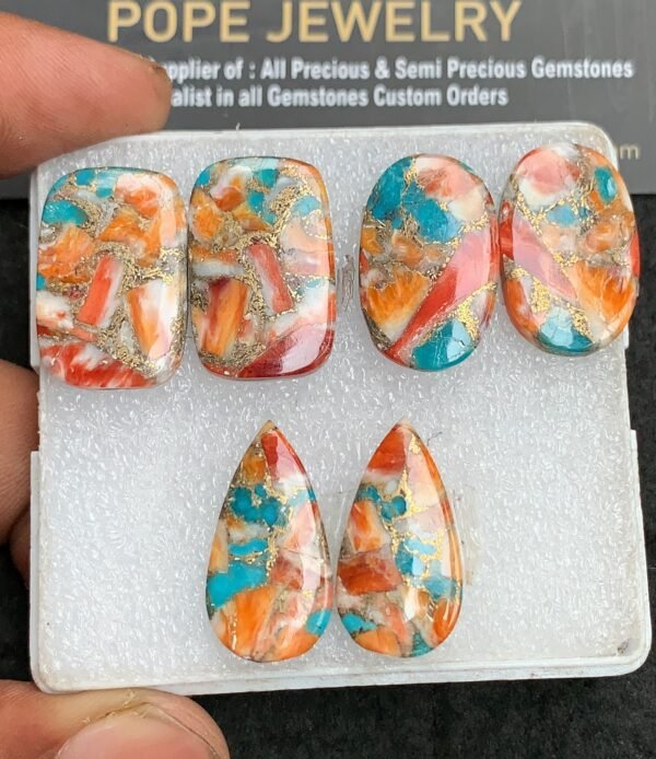 Natural Oyster Turquoise Gemstone Smooth Mix Shape Cabochon High Quality Loose Gemstones For Jewelry Making 23-24 MM Size 3 Pair V3113
