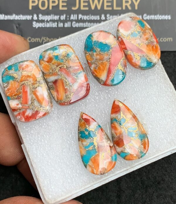 Natural Oyster Turquoise Gemstone Smooth Mix Shape Cabochon High Quality Loose Gemstones For Jewelry Making 23-24 MM Size 3 Pair V3113 - Image 2