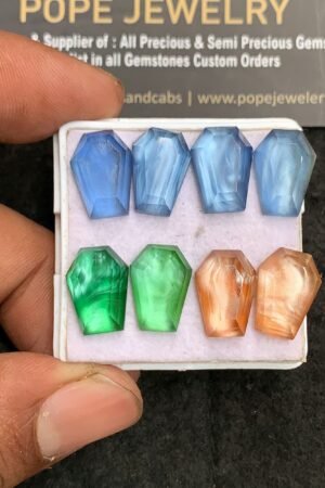 Natural Aurora Opal Gemstone Step Cut Coffin Shape Cabochon High Quality Loose Gemstones For Jewelry Making 13-14 MM Size 4 Pair V3116