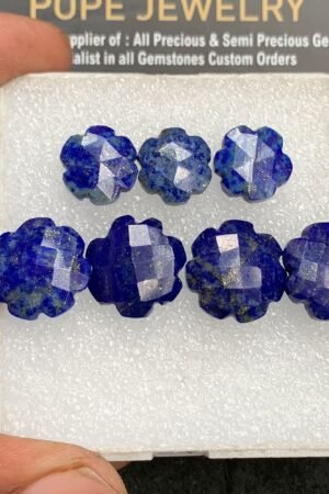 Natural Lapis Lazuli Gemstone Checker Cut Flower Shape Cabochon High Quality Loose Gemstones For Jewelry Making 12-16 MM Size 7 Pcs V3119
