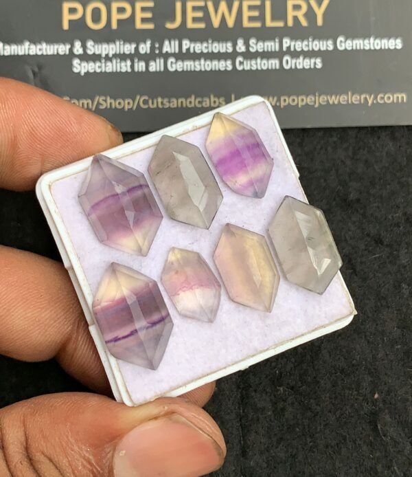 Natural Fluorite Gemstone Step Cut Fancy Shape Cabochon High Quality Loose Gemstones For Jewelry Making 14-18 MM Size 7 Pcs V3121 - Image 2