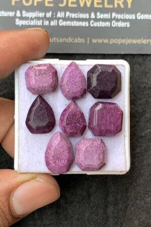 Natural Ruby Gemstone Step Cut Mix Shape Cabochon High Quality Loose Gemstones For Jewelry Making 11-15 MM Size 8 Pcs V3123