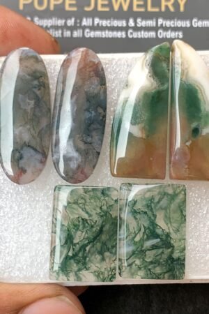 Natural Moss Agate Gemstone Smooth Mix Shape Cabochon High Quality Loose Gemstones For Jewelry Making 23-24 MM Size 3 Pair V3125