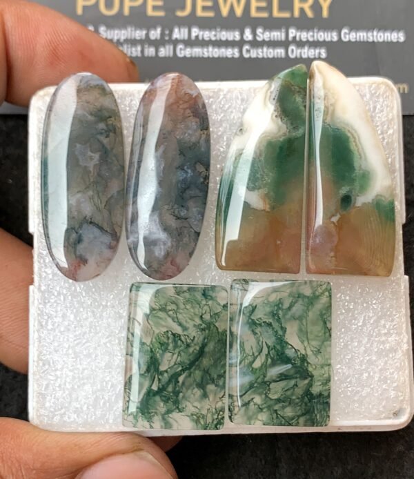 Natural Moss Agate Gemstone Smooth Mix Shape Cabochon High Quality Loose Gemstones For Jewelry Making 23-24 MM Size 3 Pair V3125