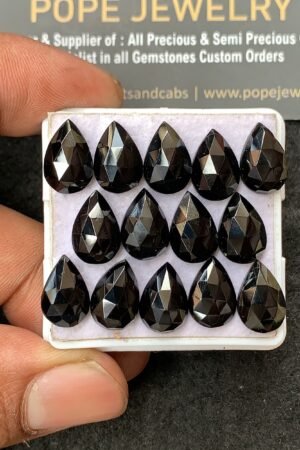 Natural Black Spinel Gemstone Rose Cut Pear Shape Cabochon Shape High Quality Loose Gemstones For Jewelry Making 12x8 MM Size 14 Pcs V3136