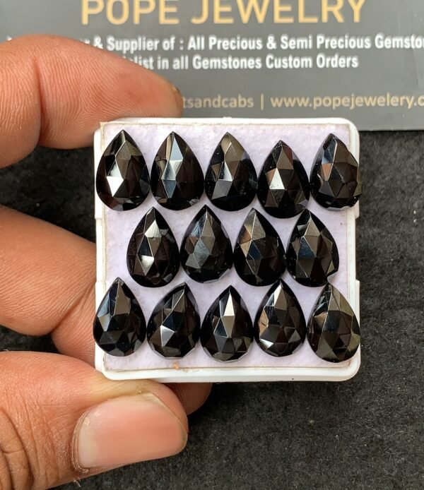 Natural Black Spinel Gemstone Rose Cut Pear Shape Cabochon Shape High Quality Loose Gemstones For Jewelry Making 12x8 MM Size 14 Pcs V3136