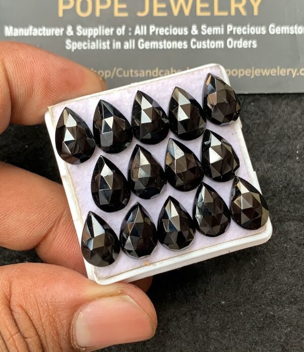 Natural Black Spinel Gemstone Rose Cut Pear Shape Cabochon Shape High Quality Loose Gemstones For Jewelry Making 12x8 MM Size 14 Pcs V3136 - Image 2