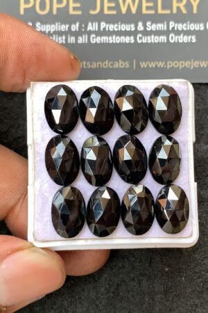 Natural Black Spinel Gemstone Rose Cut Oval Shape Cabochon Shape High Quality Loose Gemstones For Jewelry Making 12x8 MM Size 12 Pcs V3137