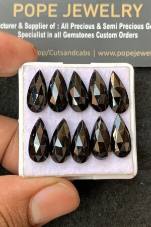Natural Black Spinel Gemstone Rose Cut Pear Shape Cabochon Shape High Quality Loose Gemstones For Jewelry Making 15X7 MM Size 10 Pcs V3138