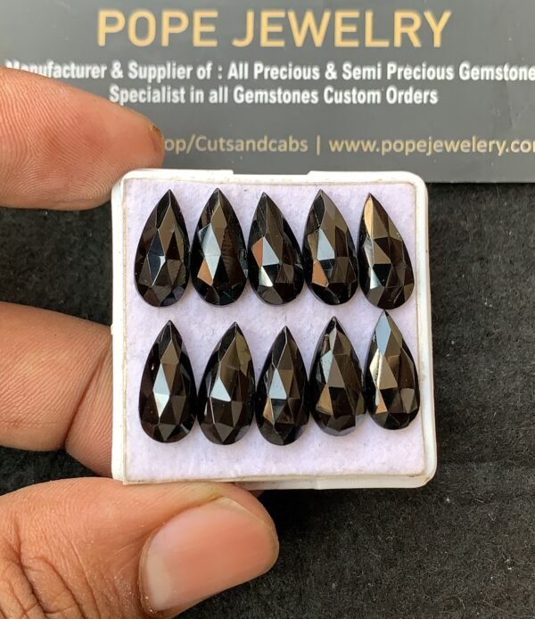 Natural Black Spinel Gemstone Rose Cut Pear Shape Cabochon Shape High Quality Loose Gemstones For Jewelry Making 15X7 MM Size 10 Pcs V3138