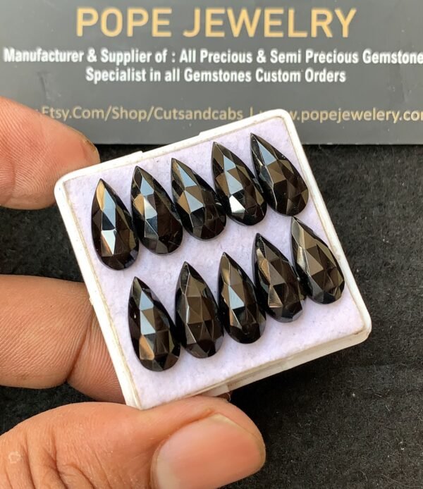 Natural Black Spinel Gemstone Rose Cut Pear Shape Cabochon Shape High Quality Loose Gemstones For Jewelry Making 15X7 MM Size 10 Pcs V3138 - Image 2