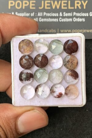 Natural Herkimer Lodolite Gemstone Rose Cut Round Shape Cabochon Shape High Quality Loose Gemstones For Jewelry Making 8 MM Size 16 Pcs V3139