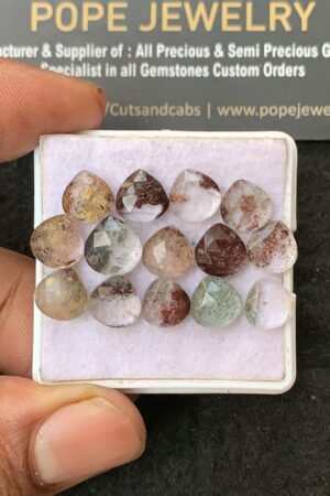 Natural Herkimer Lodolite Gemstone Rose Cut Heart Shape Cabochon Shape High Quality Loose Gemstones For Jewelry Making 8-9 MM Size 14 Pcs V3140