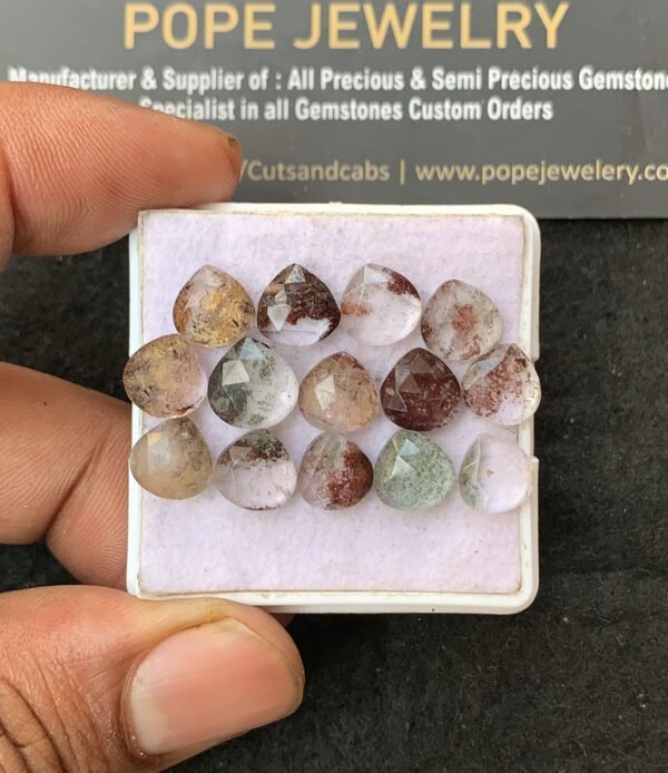 Natural Herkimer Lodolite Gemstone Rose Cut Heart Shape Cabochon Shape High Quality Loose Gemstones For Jewelry Making 8-9 MM Size 14 Pcs V3140
