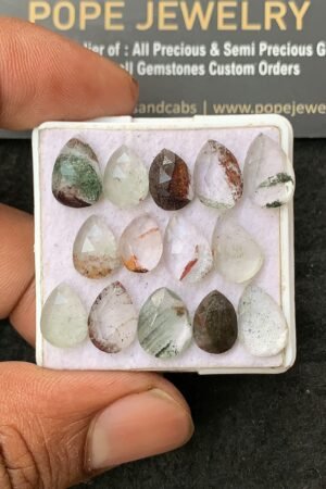 Natural Herkimer Lodolite Gemstone Rose Cut Pear Shape Cabochon Shape High Quality Loose Gemstones For Jewelry Making 10-12 MM Size 14 Pcs V3141