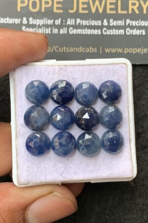 Natural Blue Sapphire Gemstone Rose Cut Round Shape Cabochon Shape High Quality Loose Gemstones For Jewelry Making 8 MM Size 12 Pcs V3144