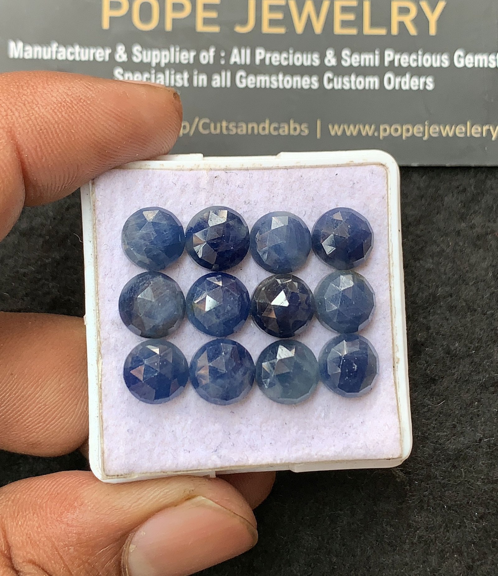 Natural Blue Sapphire Gemstone Rose Cut Round Shape Cabochon Shape High Quality Loose Gemstones For Jewelry Making 8 MM Size 12 Pcs V3144