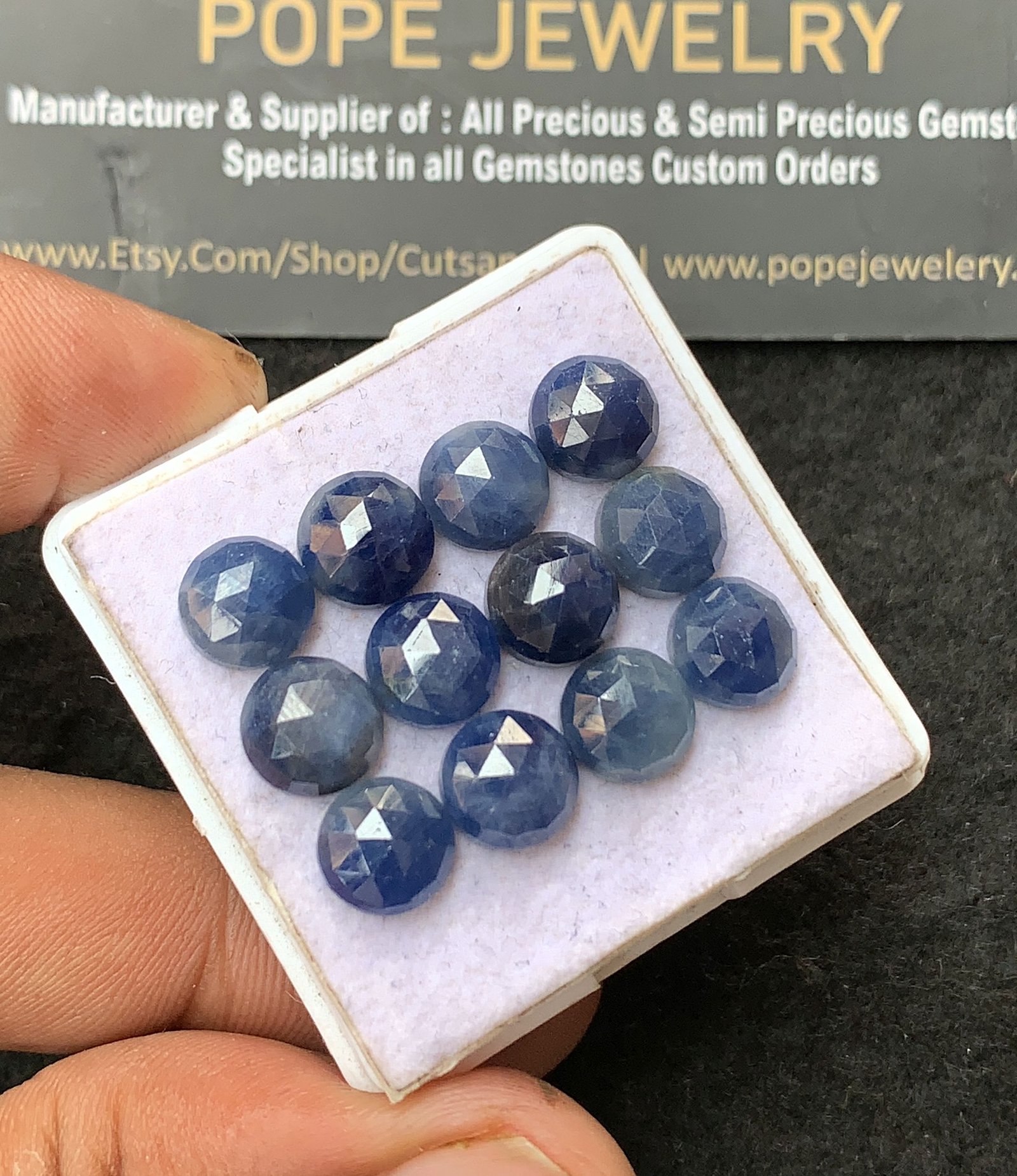 Natural Blue Sapphire Gemstone Rose Cut Round Shape Cabochon Shape High Quality Loose Gemstones For Jewelry Making 8 MM Size 12 Pcs V3144 - Image 2
