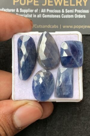 Natural Blue Sapphire Gemstone Rose Cut Mix Shape Cabochon Shape High Quality Loose Gemstones For Jewelry Making 15-25 MM Size 5 Pcs V3145