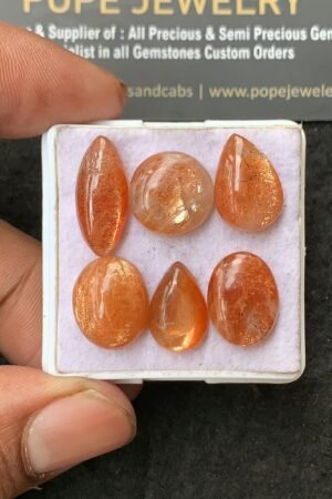 Natural Sun Stone Gemstone Smooth Mix Shape Cabochon Shape High Quality Loose Gemstones For Jewelry Making 13-18 MM Size 6 Pcs V3148