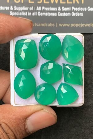 Natural Green Onyx Gemstone Rose Cut Mix Shape Cabochon High Quality Loose Gemstones For Jewelry Making 12-16 MM Size 8 Pcs V3150