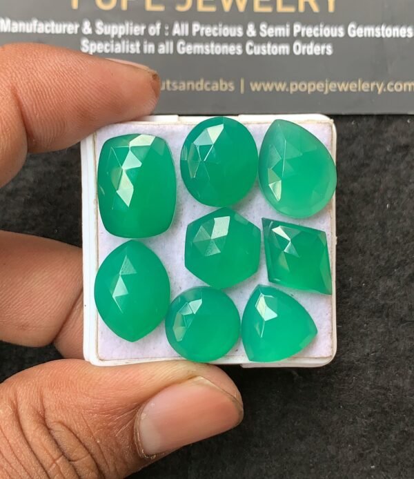 Natural Green Onyx Gemstone Rose Cut Mix Shape Cabochon High Quality Loose Gemstones For Jewelry Making 12-16 MM Size 8 Pcs V3150