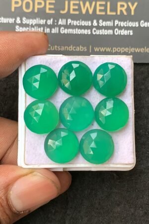 Natural Green Onyx Gemstone Rose Cut Round Shape Cabochon High Quality Loose Gemstones For Jewelry Making 12 MM Size 8 Pcs V3151