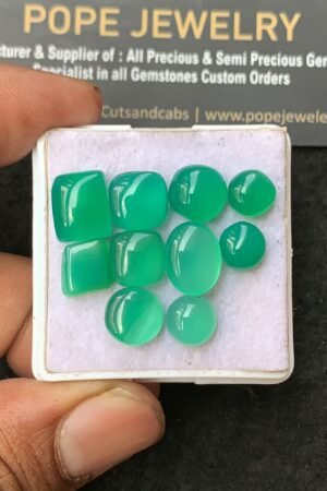 Natural Green Onyx Gemstone Smooth Mix Shape Cabochon High Quality Loose Gemstones For Jewelry Making 7-11 MM Size 10 Pcs V3152
