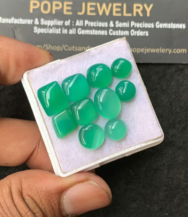 Natural Green Onyx Gemstone Smooth Mix Shape Cabochon High Quality Loose Gemstones For Jewelry Making 7-11 MM Size 10 Pcs V3152 - Image 2