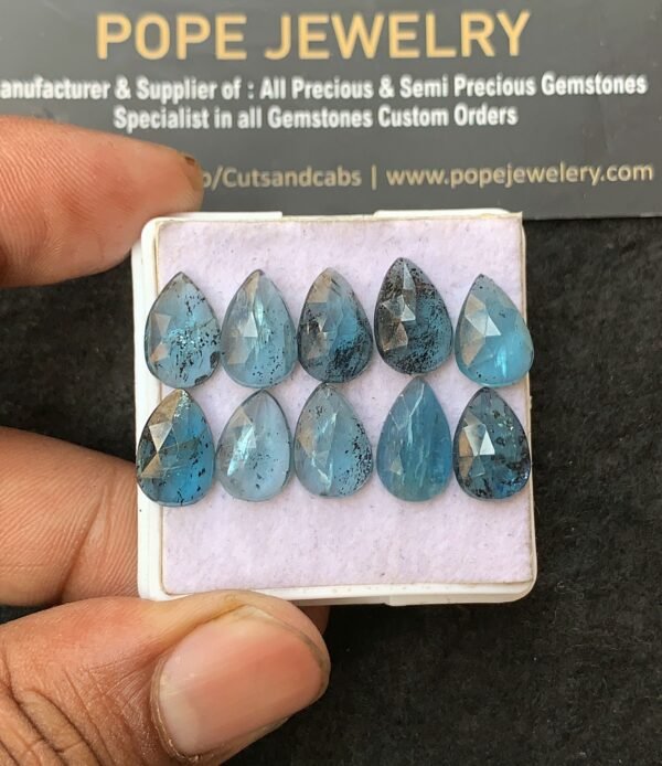 Natural Teal Green Kyanite Gemstone Rose Cut Pear Shape Cabochon High Quality Loose Gemstones For Jewelry Making 12-13 MM Size 10 Pcs V3159