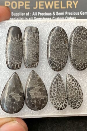 Natural Black Coral Gemstone Smooth Mix Shape Cabochon High Quality Loose Gemstones For Jewelry Making 21-27 MM Size 4 Pair V3162