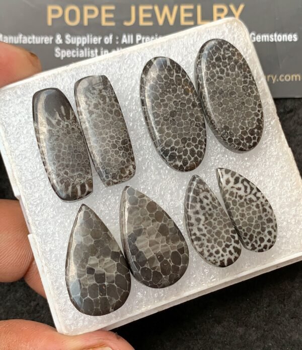 Natural Black Coral Gemstone Smooth Mix Shape Cabochon High Quality Loose Gemstones For Jewelry Making 21-27 MM Size 4 Pair V3162 - Image 2