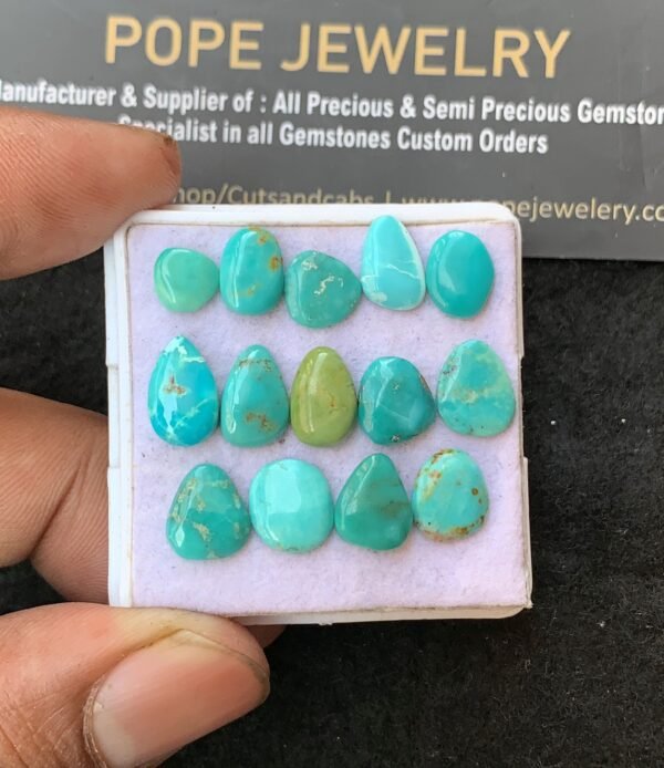 Natural Tibetan Turquoise Gemstone Smooth Fancy Shape Cabochon High Quality Loose Gemstones For Jewelry Making 6-11 MM Size 14 Pcs V3166