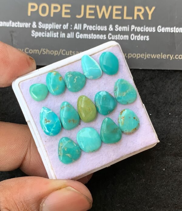 Natural Tibetan Turquoise Gemstone Smooth Fancy Shape Cabochon High Quality Loose Gemstones For Jewelry Making 6-11 MM Size 14 Pcs V3166 - Image 2