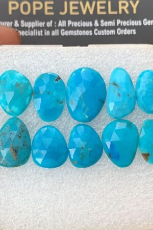 Natural Arizona Turquoise Gemstone Rose Cut Fancy Shape Cabochon High Quality Loose Gemstones For Jewelry Making 14-18 MM Size 10 Pcs V3171
